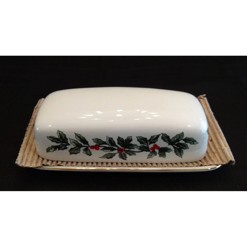 Formalities Covered Butter Dish Holly Collection Baum Bros Porcelain Holiday NEW